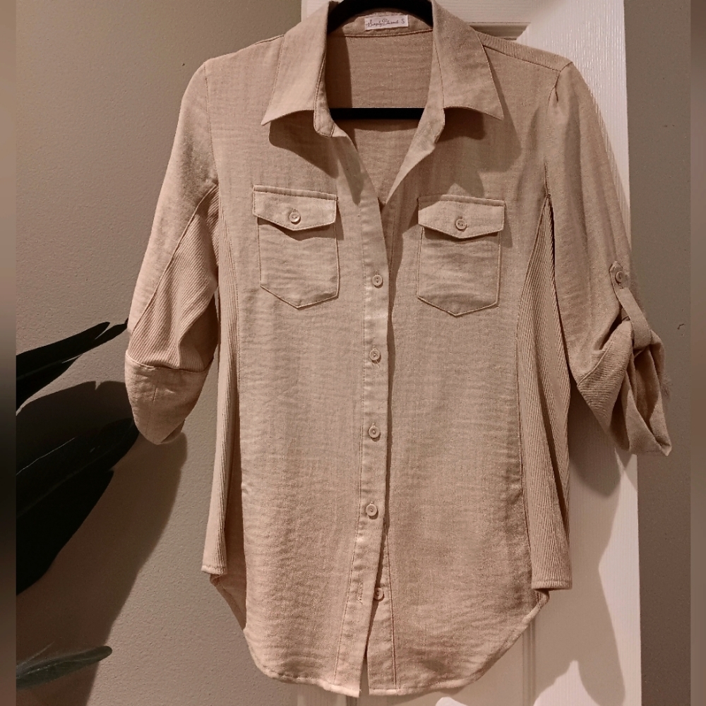 Khaki button-down blouse
